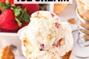 1 photo of No-Churn Strawberry Shortcake Ice Cream with text overlay for Pinterest.