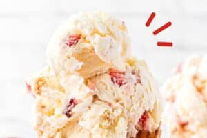 1 photo of No-Churn Strawberry Shortcake Ice Cream with text overlay for Pinterest.