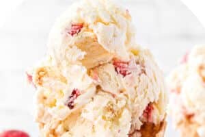 1 photo of No-Churn Strawberry Shortcake Ice Cream with text overlay for Pinterest.