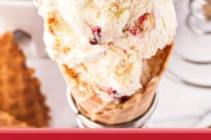 1 photo of No-Churn Strawberry Shortcake Ice Cream with text overlay for Pinterest.