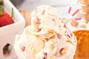 1 photo of No-Churn Strawberry Shortcake Ice Cream with text overlay for Pinterest.