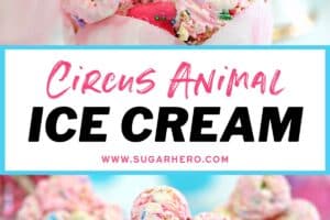 2 photo collage of Circus Animal No-Churn Ice Cream with text overlay for Pinterest.