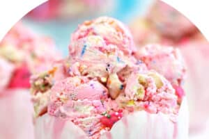 1 photo of Circus Animal No-Churn Ice Cream with text overlay for Pinterest.
