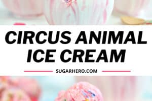 2 photo collage of Circus Animal No-Churn Ice Cream with text overlay for Pinterest.
