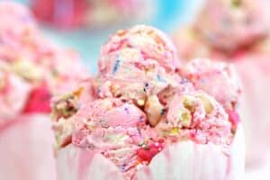 1 photo of Circus Animal No-Churn Ice Cream with text overlay for Pinterest.