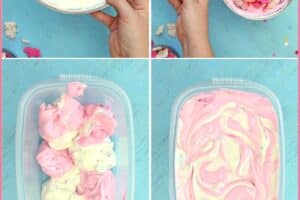 6 photo collage tutorial for making Circus Animal No-Churn Ice Cream with text overlay for Pinterest.
