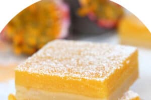 1 photo of Passion Fruit Bars with text overlay for Pinterest.