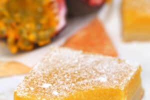 1 photo of Passion Fruit Bars with text overlay for Pinterest.