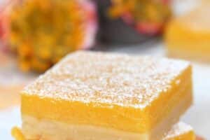 1 photo of Passion Fruit Bars with text overlay for Pinterest.