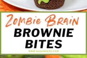 2 photo collage of Zombie Brain Brownie Bites with text overlay for Pinterest.