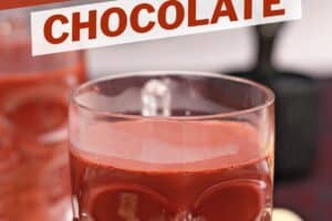 Photo of Red Velvet Hot Chocolate with text overlay for Pinterest.
