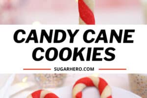Two photo collage of Candy Cane Cookies with text overlay for Pinterest.