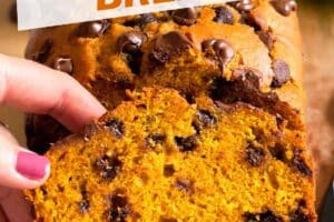 Chocolate Chip Pumpkin Bread picture with text overlay for Pinterest.
