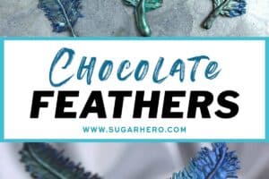 Photo of Chocolate Feathers with text overlay for Pinterest.