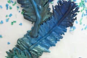 Photo of Chocolate Feathers with text overlay for Pinterest.