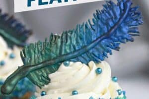 Photo of Chocolate Feathers with text overlay for Pinterest.