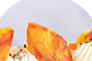 Photo of Chocolate Leaves with text overlay for Pinterest.