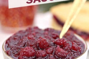 Photo of Cranberry Orange Sauce with text overlay for Pinterest.