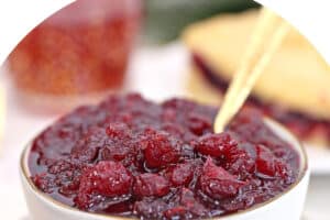 Photo of Cranberry Orange Sauce with text overlay for Pinterest.