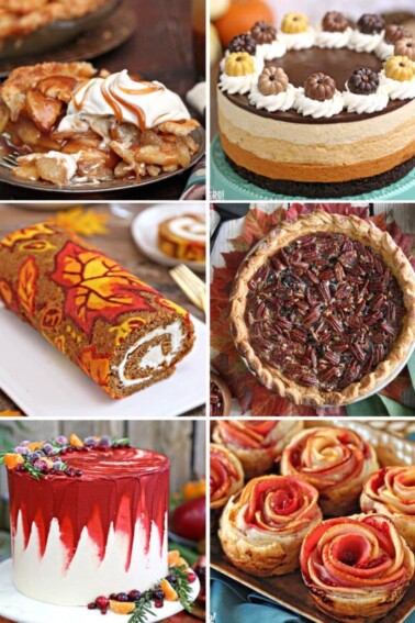Collage of six Thanksgiving dessert recipes.