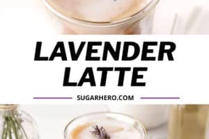 Two photo collage of Lavender Latte with text overlay for Pinterest.