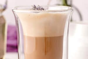 Photo of Lavender Latte with text overlay for Pinterest.