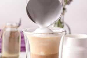 Photo of Lavender Latte with text overlay for Pinterest.