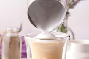 Photo of Lavender Latte with text overlay for Pinterest.