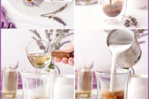 Six photo collage showing how to make Lavender Lattes.