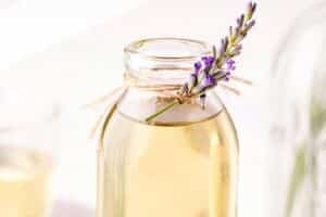 Photo of Lavender Simple Syrup with text overlay for Pinterest.