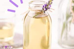 Photo of Lavender Simple Syrup with text overlay for Pinterest.