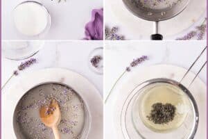 Six photo collage showing how to make Lavender Syrup.