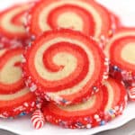 Plate of Peppermint Pinwheel Cookies.