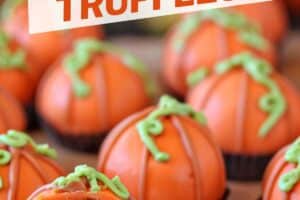 Photo of Pumpkin Bread Truffles with text overlay for Pinterest.