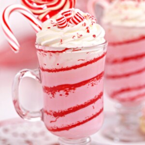 Close up of Candy Cane White Hot Chocolate.