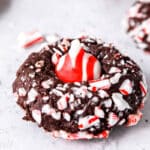 Close up of a Chocolate Peppermint Kiss Cookie.