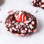 Close up of a Chocolate Peppermint Kiss Cookie.