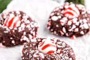 Photo of Chocolate Peppermint Kiss Cookies with text overlay for Pinterest.