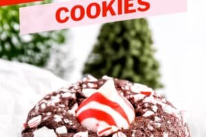 Photo of Chocolate Peppermint Kiss Cookies with text overlay for Pinterest.