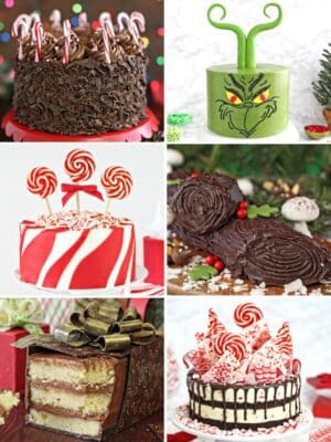6 photo collage of Christmas Cakes for round up web story.