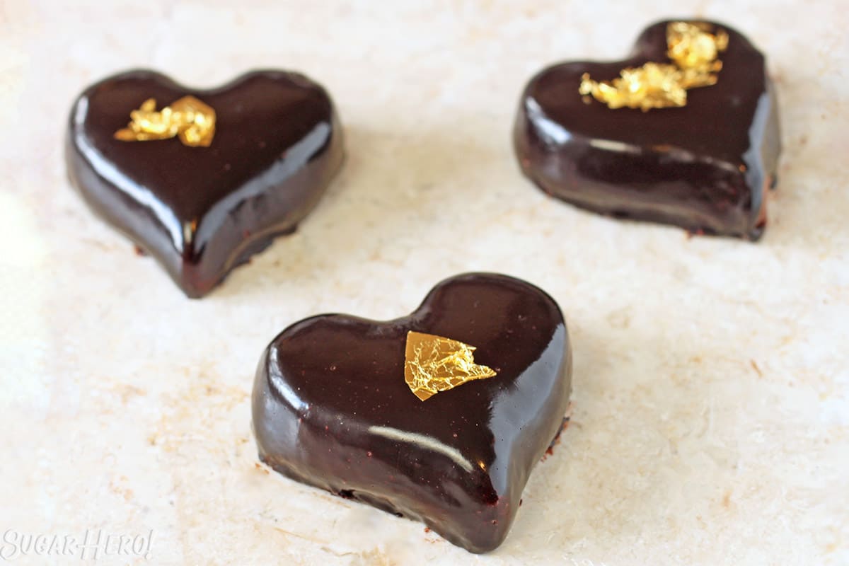 Salted Caramel Chocolate Mousse molded into a hearts and dipped in chocolate.