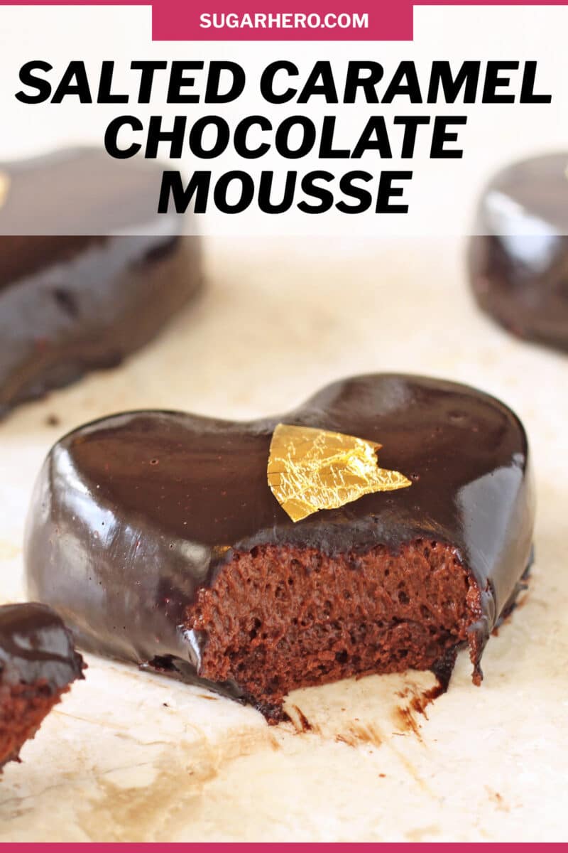 Photo of Salted Caramel Chocolate Mousse with text overlay for Pinterest.