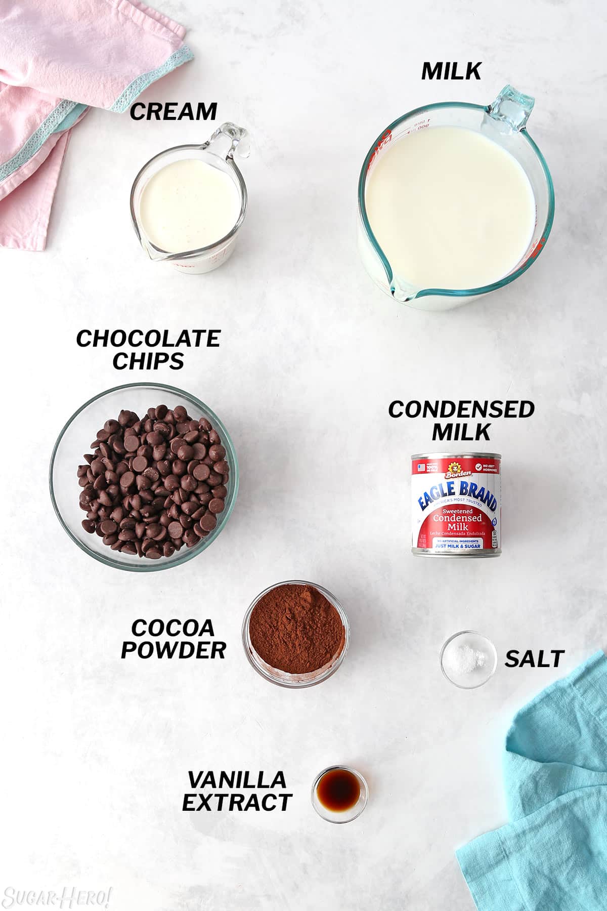 Overhead shot of ingredients needed to make Slow Cooker Hot Chocolate.