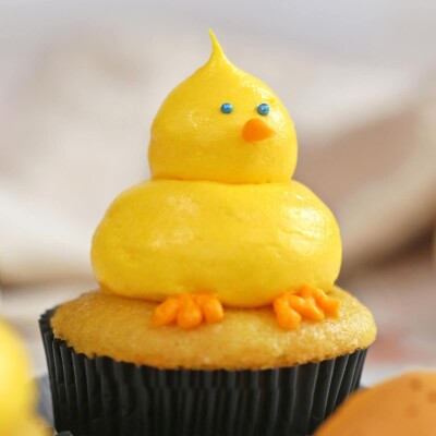 Close up of a Baby Chick Cupcake.