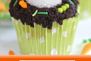 Photo of Bunny Butt Cupcakes with text overlay for Pinterest.