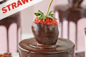 Photo of Chocolate-Covered Strawberry Cakes with text overlay for Pinterest.