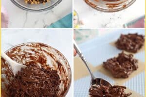 6 photo collage of how to make Chocolate Nests with text overlay for Pinterest.