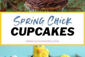 2 photo of Spring Chick Cupcakes with text overlay for Pinterest.