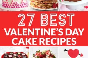 Collage of 14 Valentine's Day cake pictures with text overlay for Pinterest.