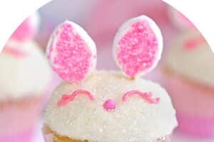Photo of Easter Bunny Cupcakes with text overlay for Pinterest.
